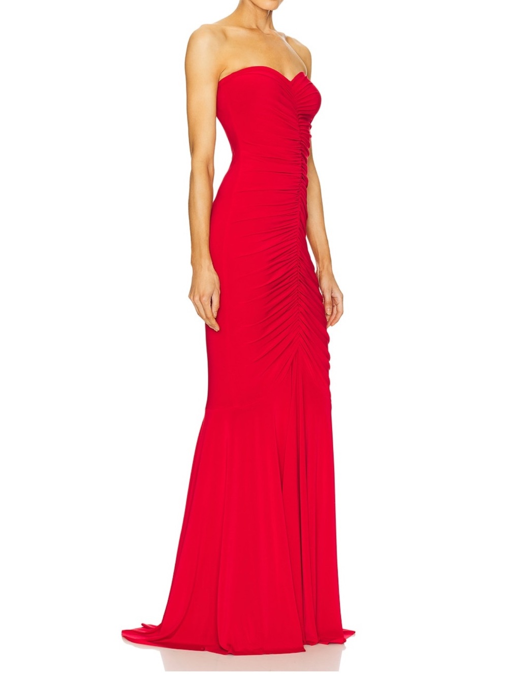 Norma Kamali X REVOLVE Strapless Shirred Front Fishtail Gown in Tiger Red - Picture 2 of 9